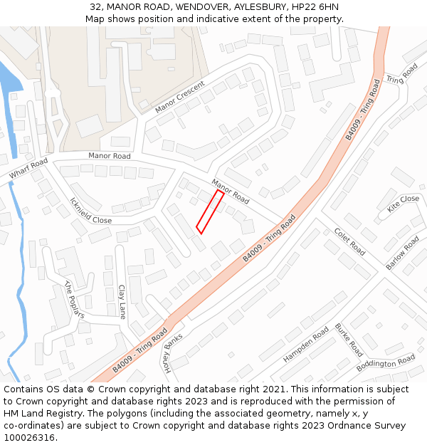 32, MANOR ROAD, WENDOVER, AYLESBURY, HP22 6HN: Location map and indicative extent of plot