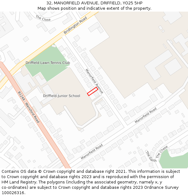 32, MANORFIELD AVENUE, DRIFFIELD, YO25 5HP: Location map and indicative extent of plot