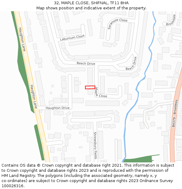 32, MAPLE CLOSE, SHIFNAL, TF11 8HA: Location map and indicative extent of plot