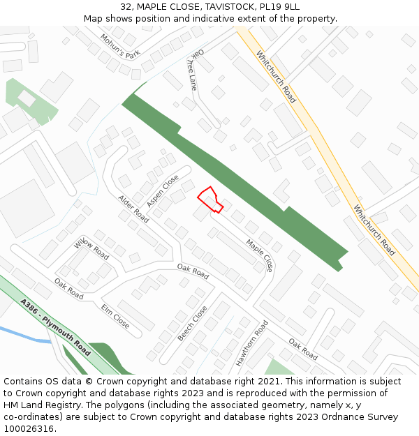 32, MAPLE CLOSE, TAVISTOCK, PL19 9LL: Location map and indicative extent of plot