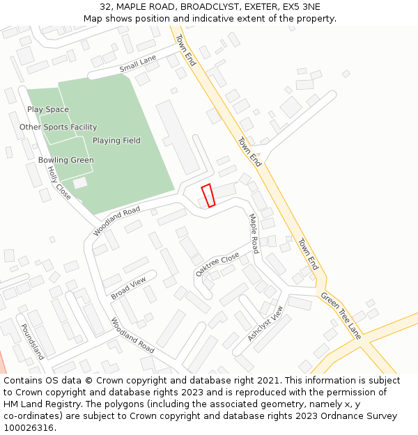 32, MAPLE ROAD, BROADCLYST, EXETER, EX5 3NE: Location map and indicative extent of plot