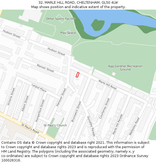 32, MARLE HILL ROAD, CHELTENHAM, GL50 4LW: Location map and indicative extent of plot