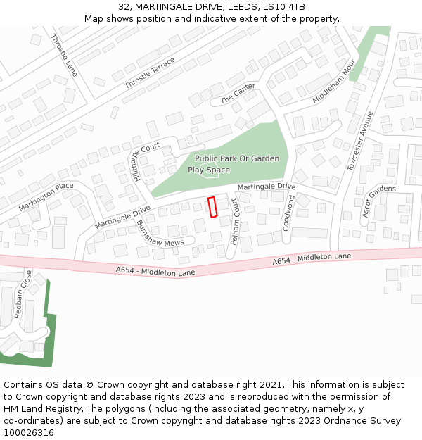 32, MARTINGALE DRIVE, LEEDS, LS10 4TB: Location map and indicative extent of plot