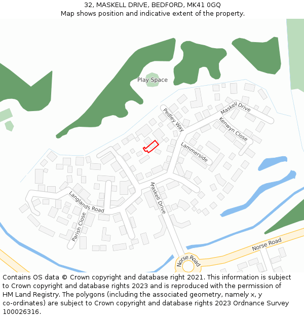 32, MASKELL DRIVE, BEDFORD, MK41 0GQ: Location map and indicative extent of plot