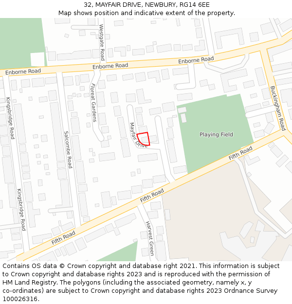 32, MAYFAIR DRIVE, NEWBURY, RG14 6EE: Location map and indicative extent of plot