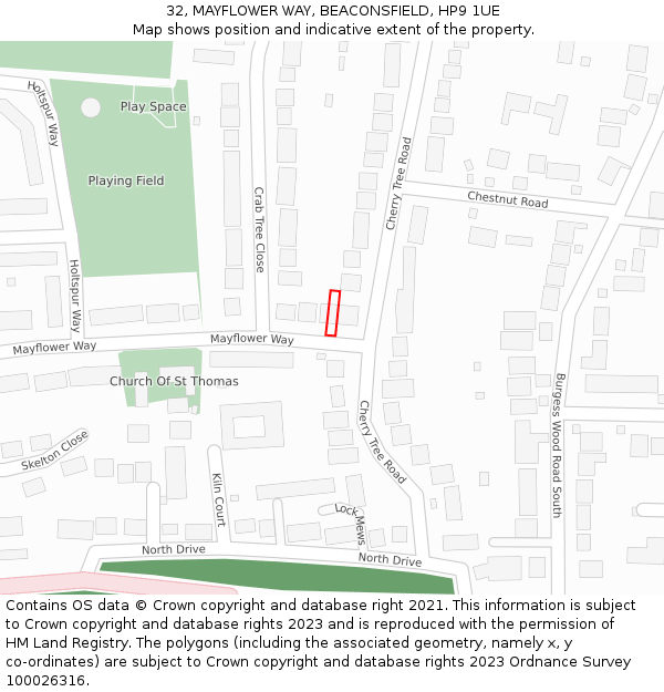 32, MAYFLOWER WAY, BEACONSFIELD, HP9 1UE: Location map and indicative extent of plot