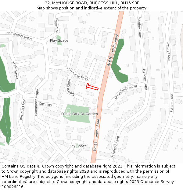 32, MAYHOUSE ROAD, BURGESS HILL, RH15 9RF: Location map and indicative extent of plot