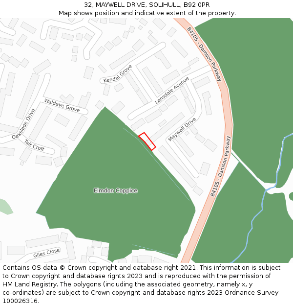 32, MAYWELL DRIVE, SOLIHULL, B92 0PR: Location map and indicative extent of plot