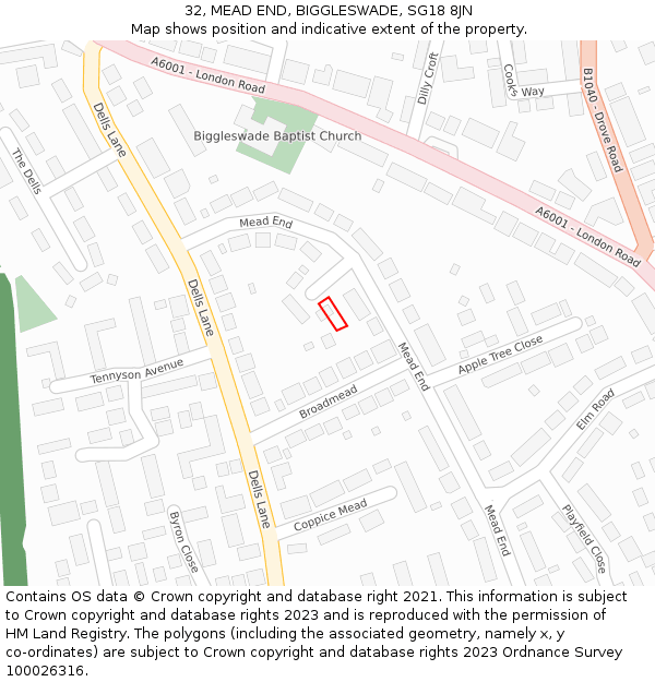 32, MEAD END, BIGGLESWADE, SG18 8JN: Location map and indicative extent of plot