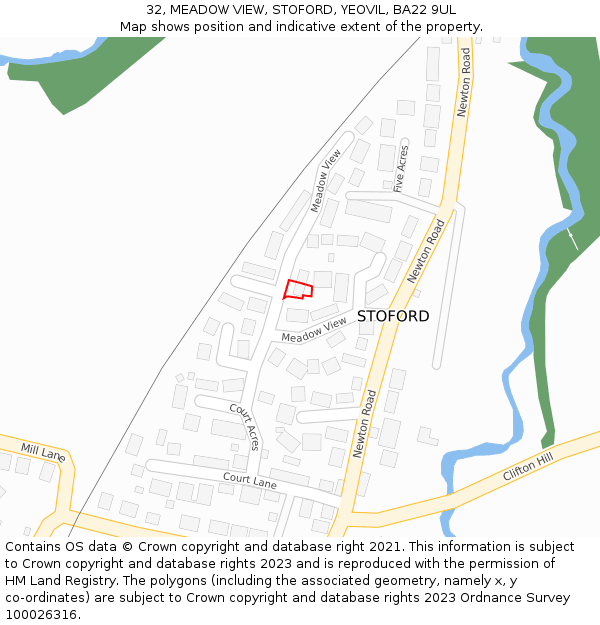 32, MEADOW VIEW, STOFORD, YEOVIL, BA22 9UL: Location map and indicative extent of plot