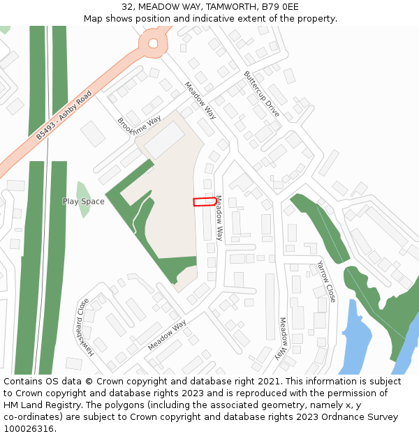 32, MEADOW WAY, TAMWORTH, B79 0EE: Location map and indicative extent of plot