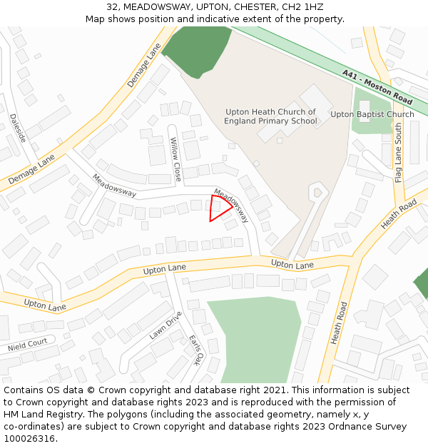 32, MEADOWSWAY, UPTON, CHESTER, CH2 1HZ: Location map and indicative extent of plot