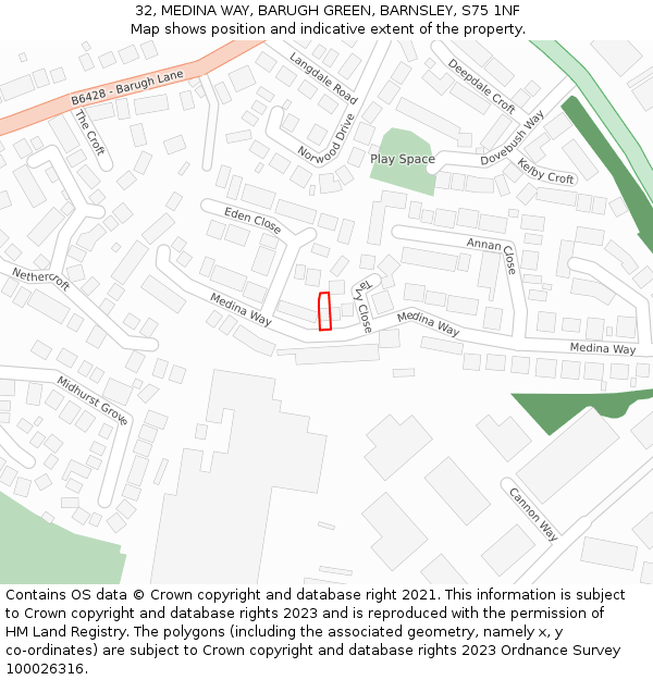 32, MEDINA WAY, BARUGH GREEN, BARNSLEY, S75 1NF: Location map and indicative extent of plot