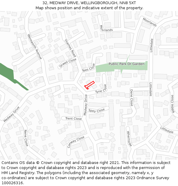 32, MEDWAY DRIVE, WELLINGBOROUGH, NN8 5XT: Location map and indicative extent of plot