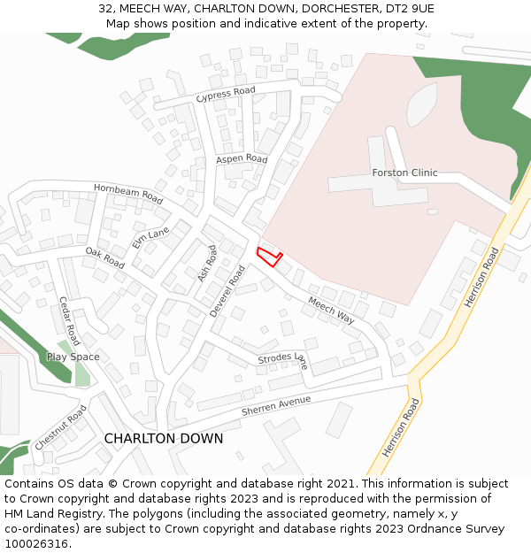 32, MEECH WAY, CHARLTON DOWN, DORCHESTER, DT2 9UE: Location map and indicative extent of plot