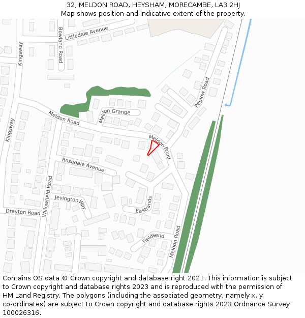 32, MELDON ROAD, HEYSHAM, MORECAMBE, LA3 2HJ: Location map and indicative extent of plot