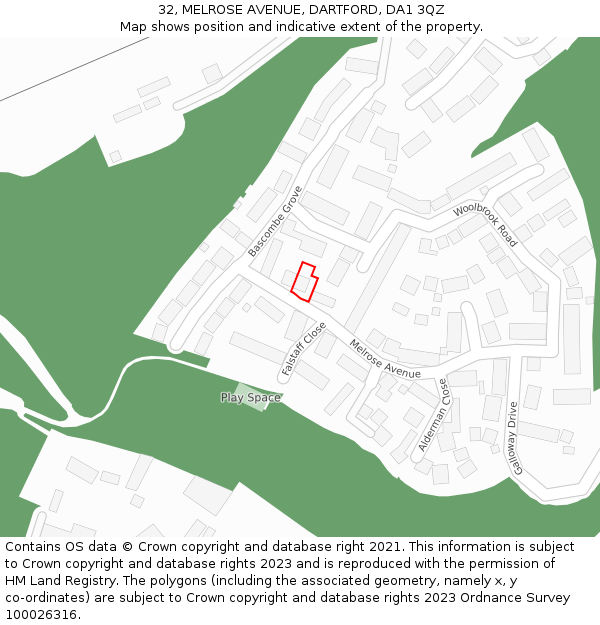 32, MELROSE AVENUE, DARTFORD, DA1 3QZ: Location map and indicative extent of plot