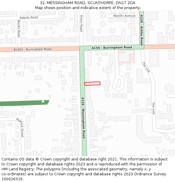 32, MESSINGHAM ROAD, SCUNTHORPE, DN17 2DA: Location map and indicative extent of plot