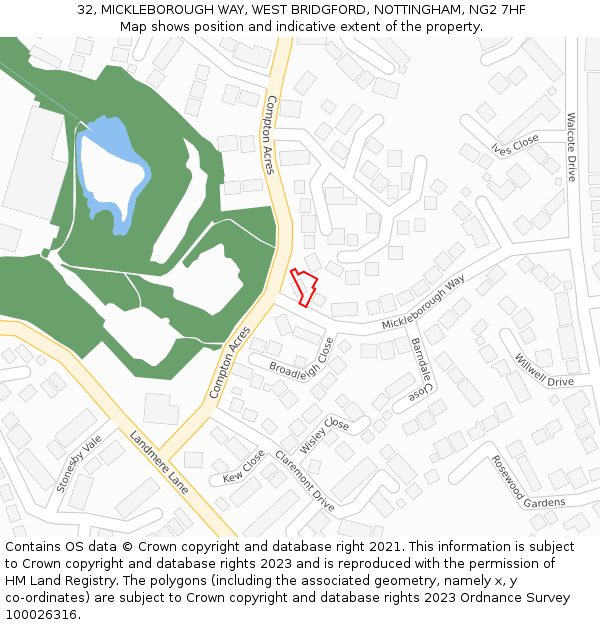 32, MICKLEBOROUGH WAY, WEST BRIDGFORD, NOTTINGHAM, NG2 7HF: Location map and indicative extent of plot