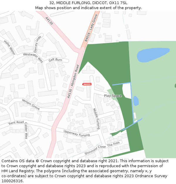 32, MIDDLE FURLONG, DIDCOT, OX11 7SL: Location map and indicative extent of plot