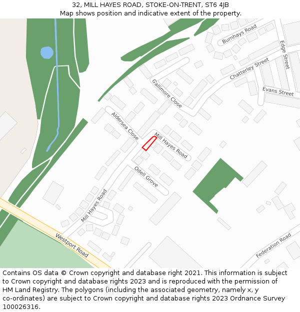 32, MILL HAYES ROAD, STOKE-ON-TRENT, ST6 4JB: Location map and indicative extent of plot