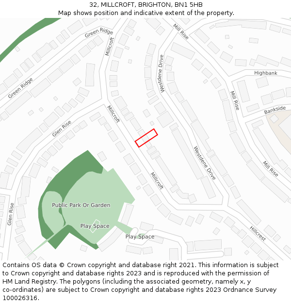 32, MILLCROFT, BRIGHTON, BN1 5HB: Location map and indicative extent of plot