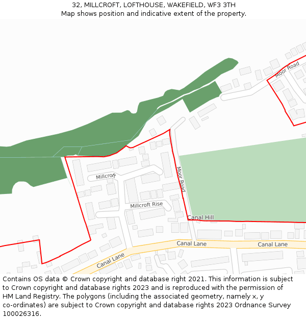 32, MILLCROFT, LOFTHOUSE, WAKEFIELD, WF3 3TH: Location map and indicative extent of plot