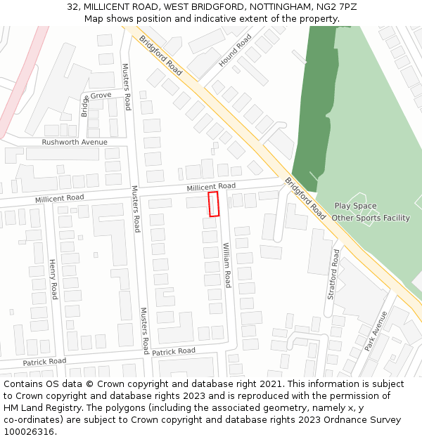 32, MILLICENT ROAD, WEST BRIDGFORD, NOTTINGHAM, NG2 7PZ: Location map and indicative extent of plot