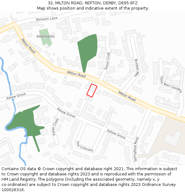 32, MILTON ROAD, REPTON, DERBY, DE65 6FZ: Location map and indicative extent of plot