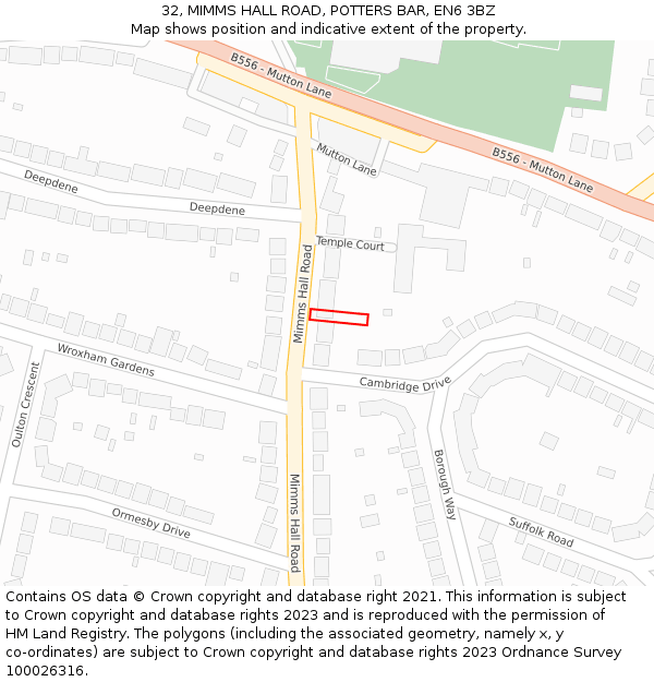 32, MIMMS HALL ROAD, POTTERS BAR, EN6 3BZ: Location map and indicative extent of plot
