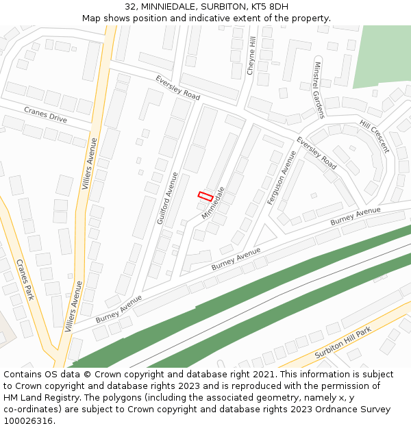 32, MINNIEDALE, SURBITON, KT5 8DH: Location map and indicative extent of plot