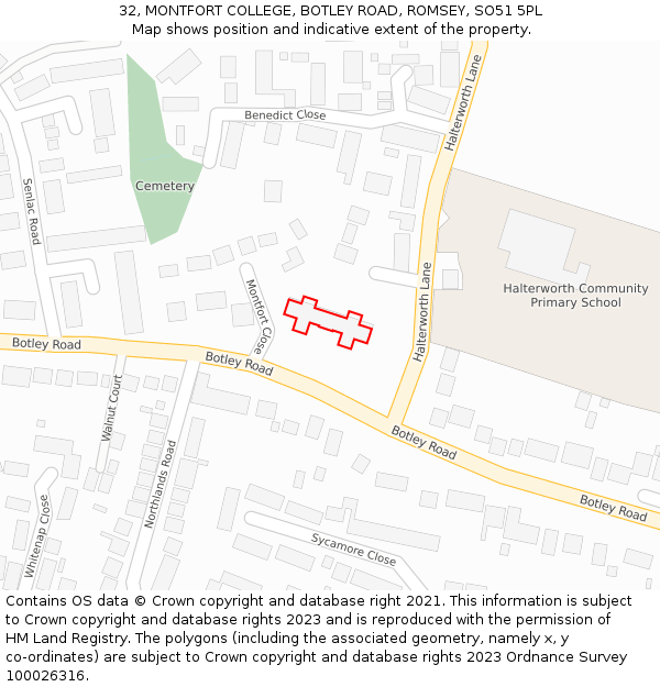 32, MONTFORT COLLEGE, BOTLEY ROAD, ROMSEY, SO51 5PL: Location map and indicative extent of plot