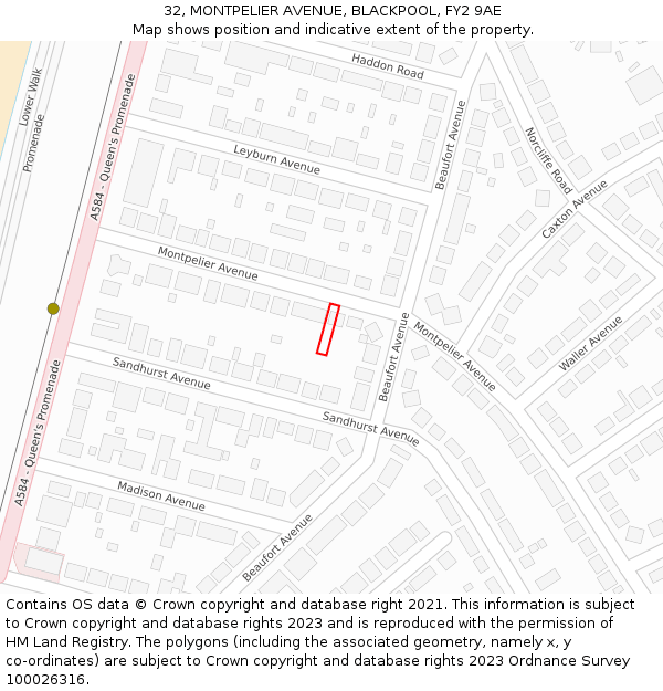 32, MONTPELIER AVENUE, BLACKPOOL, FY2 9AE: Location map and indicative extent of plot