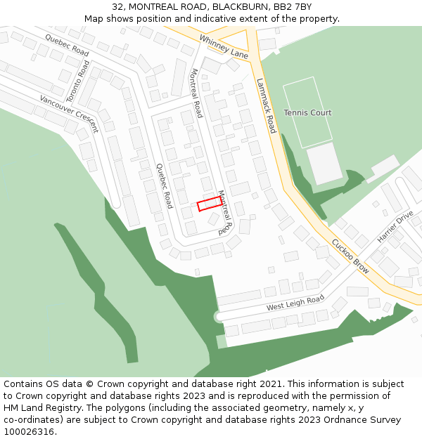 32, MONTREAL ROAD, BLACKBURN, BB2 7BY: Location map and indicative extent of plot