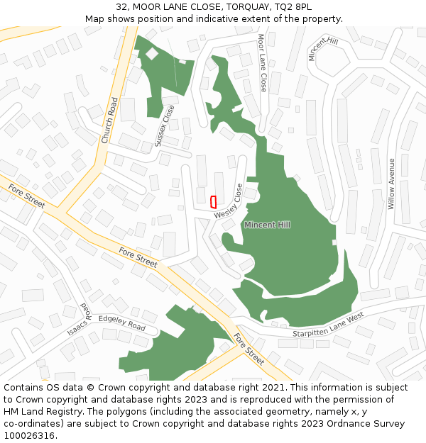 32, MOOR LANE CLOSE, TORQUAY, TQ2 8PL: Location map and indicative extent of plot