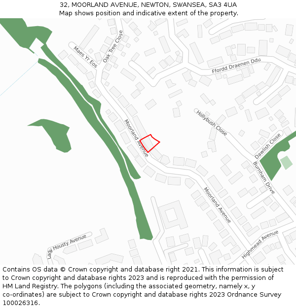 32, MOORLAND AVENUE, NEWTON, SWANSEA, SA3 4UA: Location map and indicative extent of plot