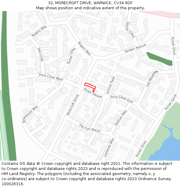 32, MORECROFT DRIVE, WARWICK, CV34 6DF: Location map and indicative extent of plot