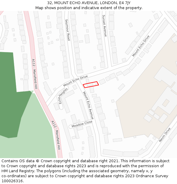 32, MOUNT ECHO AVENUE, LONDON, E4 7JY: Location map and indicative extent of plot