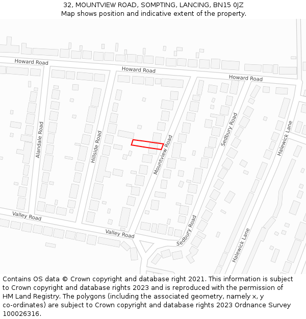 32, MOUNTVIEW ROAD, SOMPTING, LANCING, BN15 0JZ: Location map and indicative extent of plot