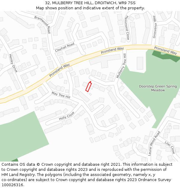 32, MULBERRY TREE HILL, DROITWICH, WR9 7SS: Location map and indicative extent of plot