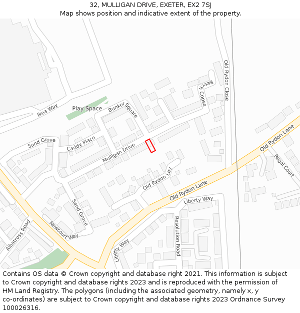 32, MULLIGAN DRIVE, EXETER, EX2 7SJ: Location map and indicative extent of plot