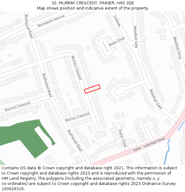 32, MURRAY CRESCENT, PINNER, HA5 3QE: Location map and indicative extent of plot