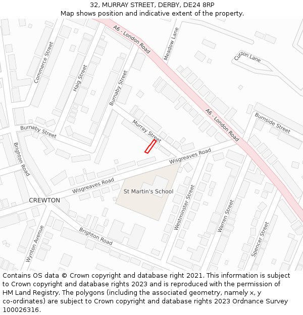 32, MURRAY STREET, DERBY, DE24 8RP: Location map and indicative extent of plot