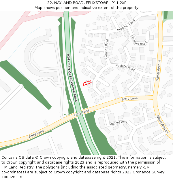 32, NAYLAND ROAD, FELIXSTOWE, IP11 2XP: Location map and indicative extent of plot