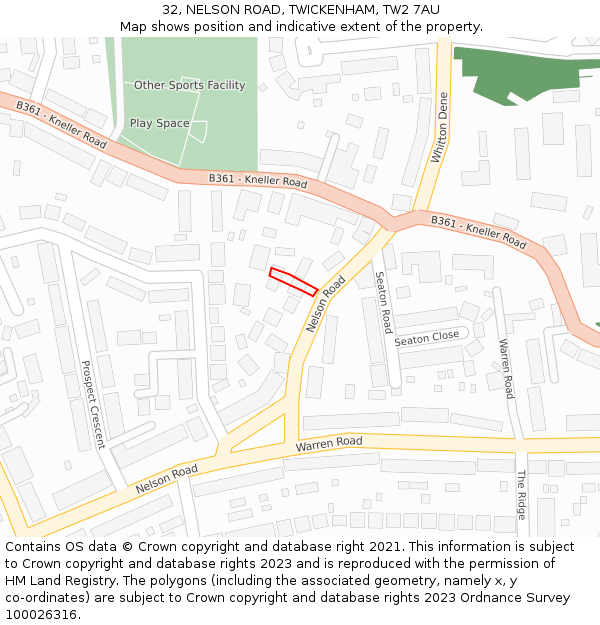 32, NELSON ROAD, TWICKENHAM, TW2 7AU: Location map and indicative extent of plot