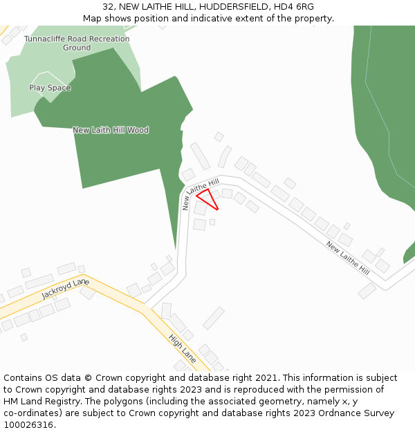 32, NEW LAITHE HILL, HUDDERSFIELD, HD4 6RG: Location map and indicative extent of plot