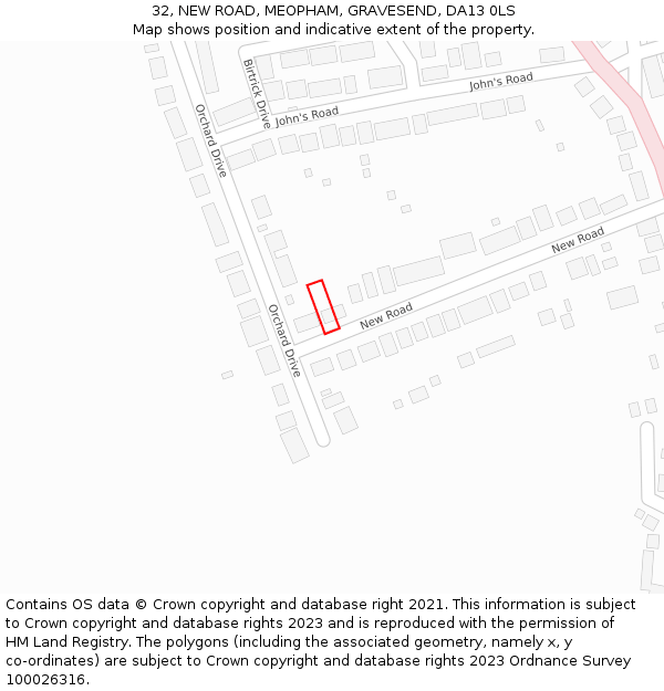 32, NEW ROAD, MEOPHAM, GRAVESEND, DA13 0LS: Location map and indicative extent of plot