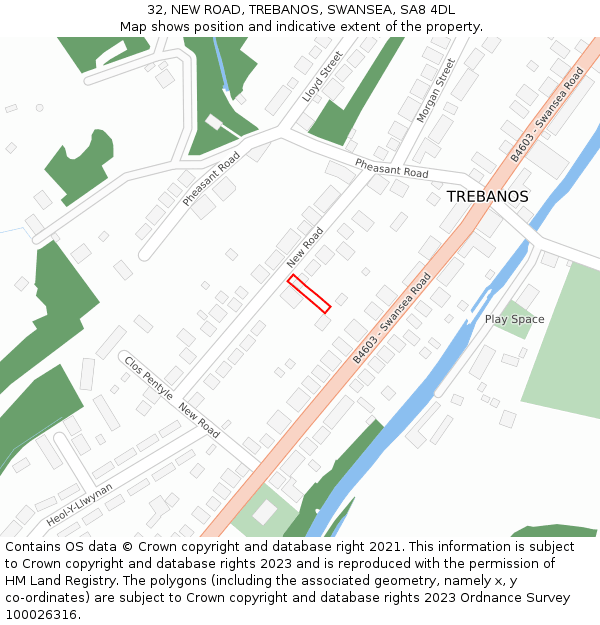 32, NEW ROAD, TREBANOS, SWANSEA, SA8 4DL: Location map and indicative extent of plot