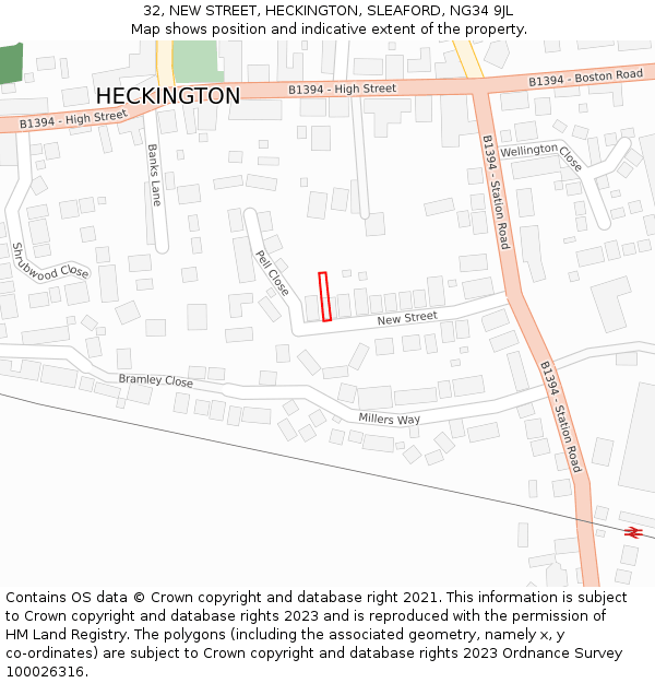 32, NEW STREET, HECKINGTON, SLEAFORD, NG34 9JL: Location map and indicative extent of plot