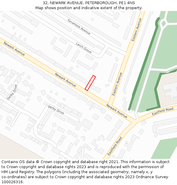 32, NEWARK AVENUE, PETERBOROUGH, PE1 4NS: Location map and indicative extent of plot